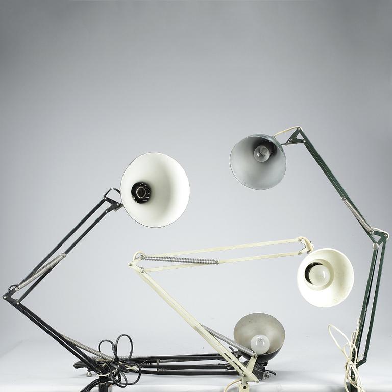 SKRIVBORDSLAMPOR, 4st, Luxo, Jac. Jacobsen AB, Göteborg, 1900-tal.