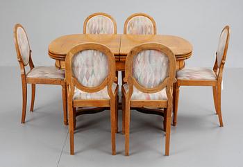MATGRUPP, 7 delar. Ek, Louis XVI-stil. 1910-tal.