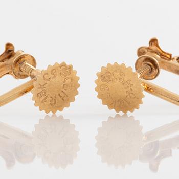 Örhängen ett par samt brosch guld med ametister.