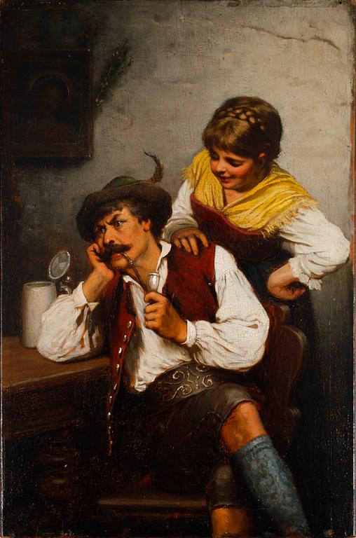 ADOLF EBERLE, hans art, olja på pannå, ej signerad, 1800-/1900-tal.