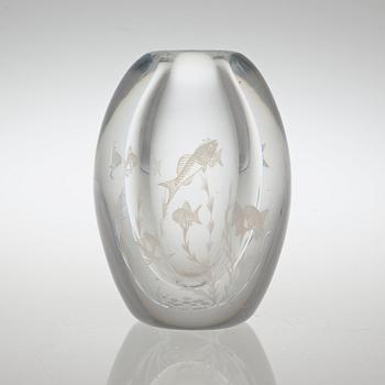 An Edward Hald graal glass vase, Orrefors 1954.