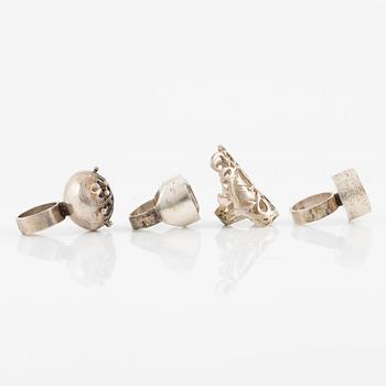 Lars Arby, four rings, sterling silver, Gothenburg 1964, 1967, 1971 and 1977.