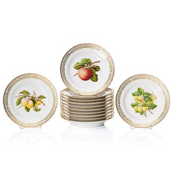 A set of 12 Royal Copenhagen fruit dishes, Denmark, 20th Century.