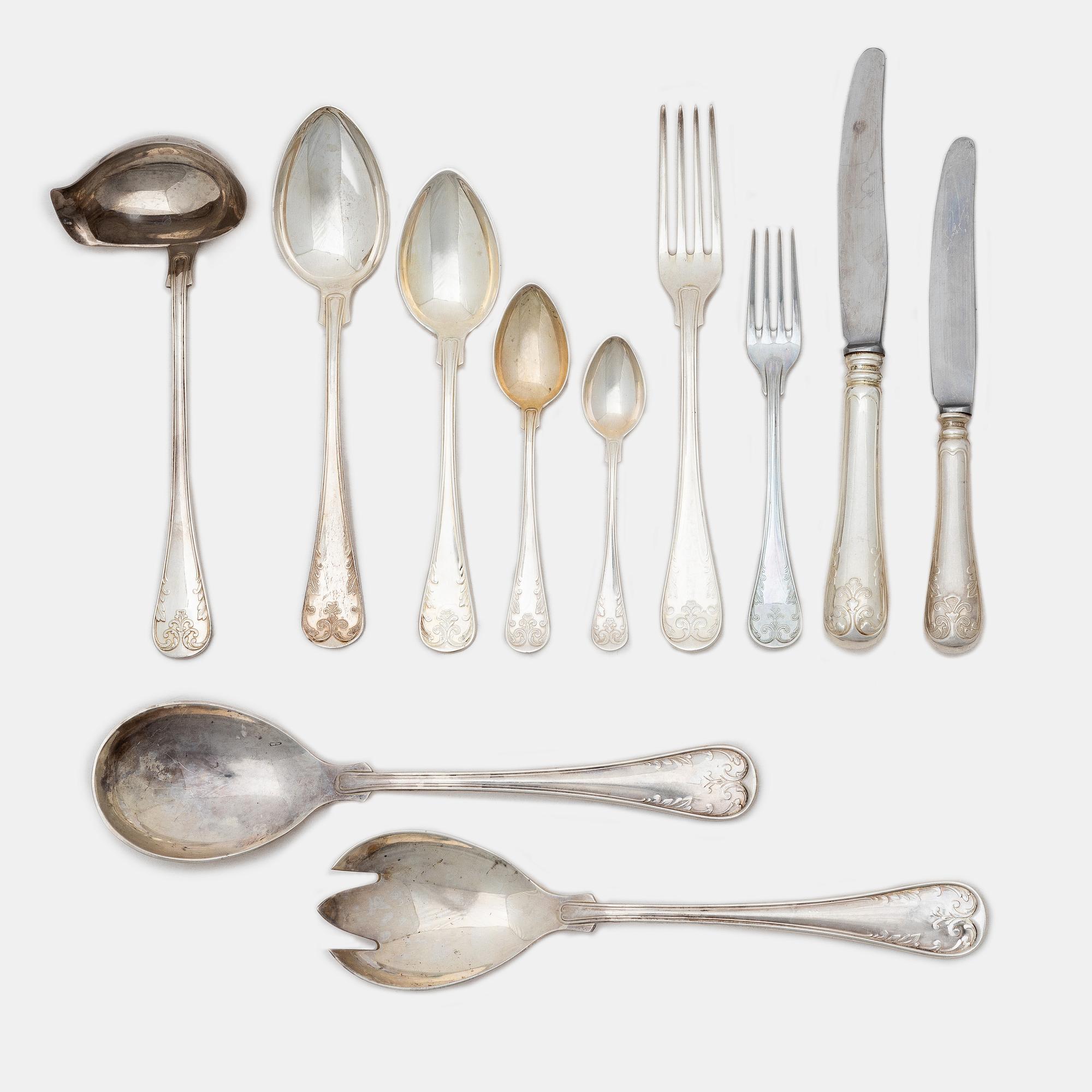 Guldsmedsaktiebolaget (GAB), A Swedish silver cutlery set, 'Gammal fransk' pattern, including with year mark Eskilstuna 1983 (89 pieces).