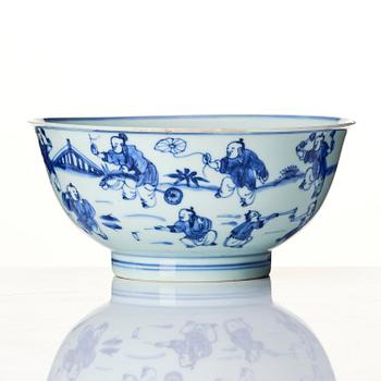 A blue and white 'boys' bowl, Qing dynasty, Kangxi (1662-1722).