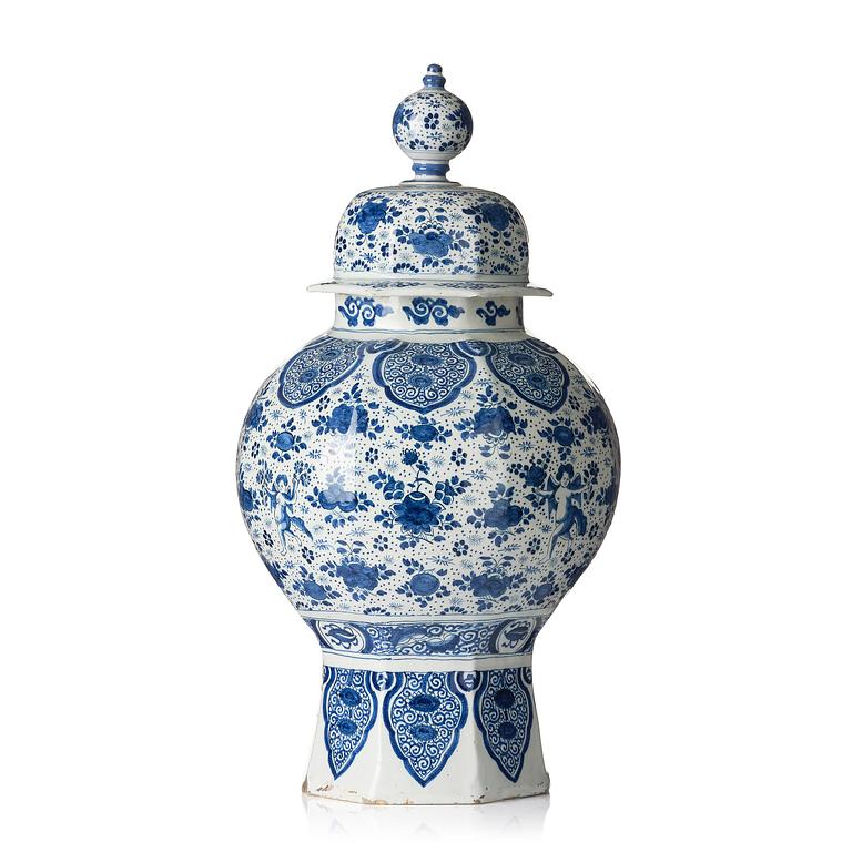 A large blue and white faience jar, Delft, 18th century.