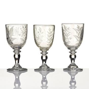 A set of three commemorative Russian glasses, late 19th century.