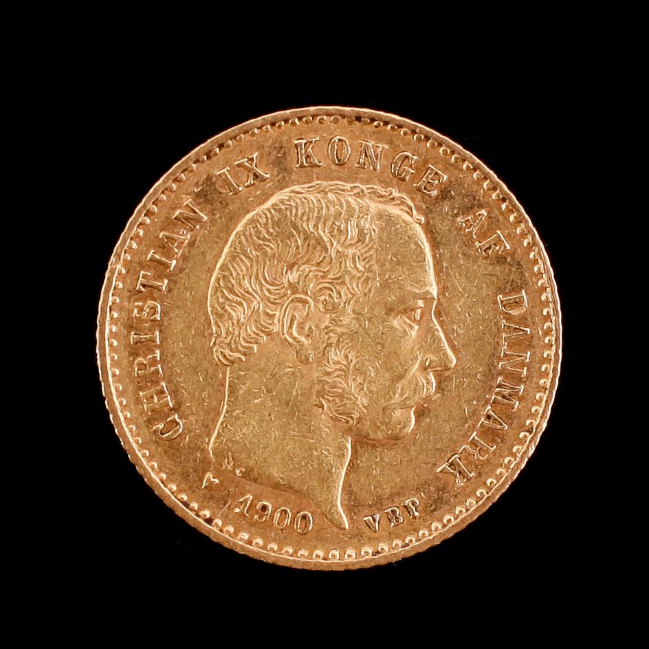 GULDMYNT, Christian IX, 10 kroner, Danmark, 1900. Vikt ca 4 gram.