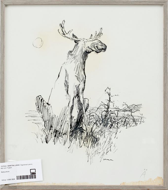 MARTIN LAMM. Kol och tusch. Signerad Lamm.