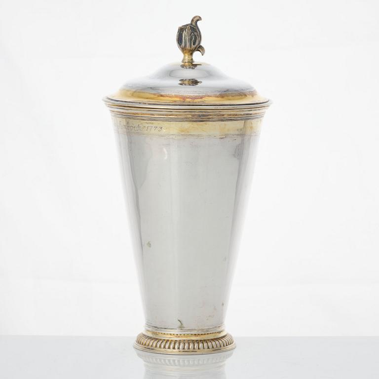 A Baltic 18th century parcel-gilt silver beaker and cover, mark of Wilhelm Christian Hillebrandt, Reval (1758-1780).