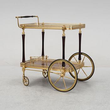 A brass and mahogany veneered drink's trolley, second half of the 20th Century.