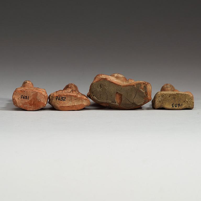 Four terracotta figures depicting various deities with attributes, Song Dynasty (960-1279).