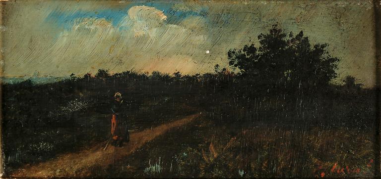 OIDENTIFIERAD KONSTNÄR, olja på pannå, otydligt signerad, 18/1900-tal.
