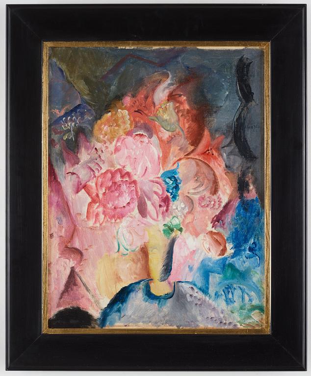 Jules Schyl, Flowers in yellow vase.