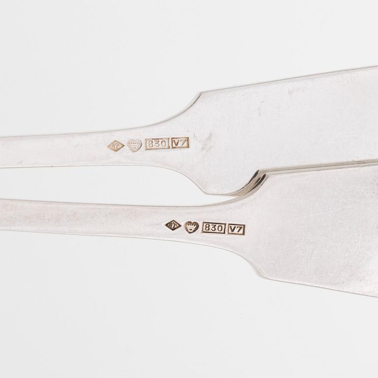 Tillander, a set of 28 silver fish cutlery, Helsinki, 1974-83.