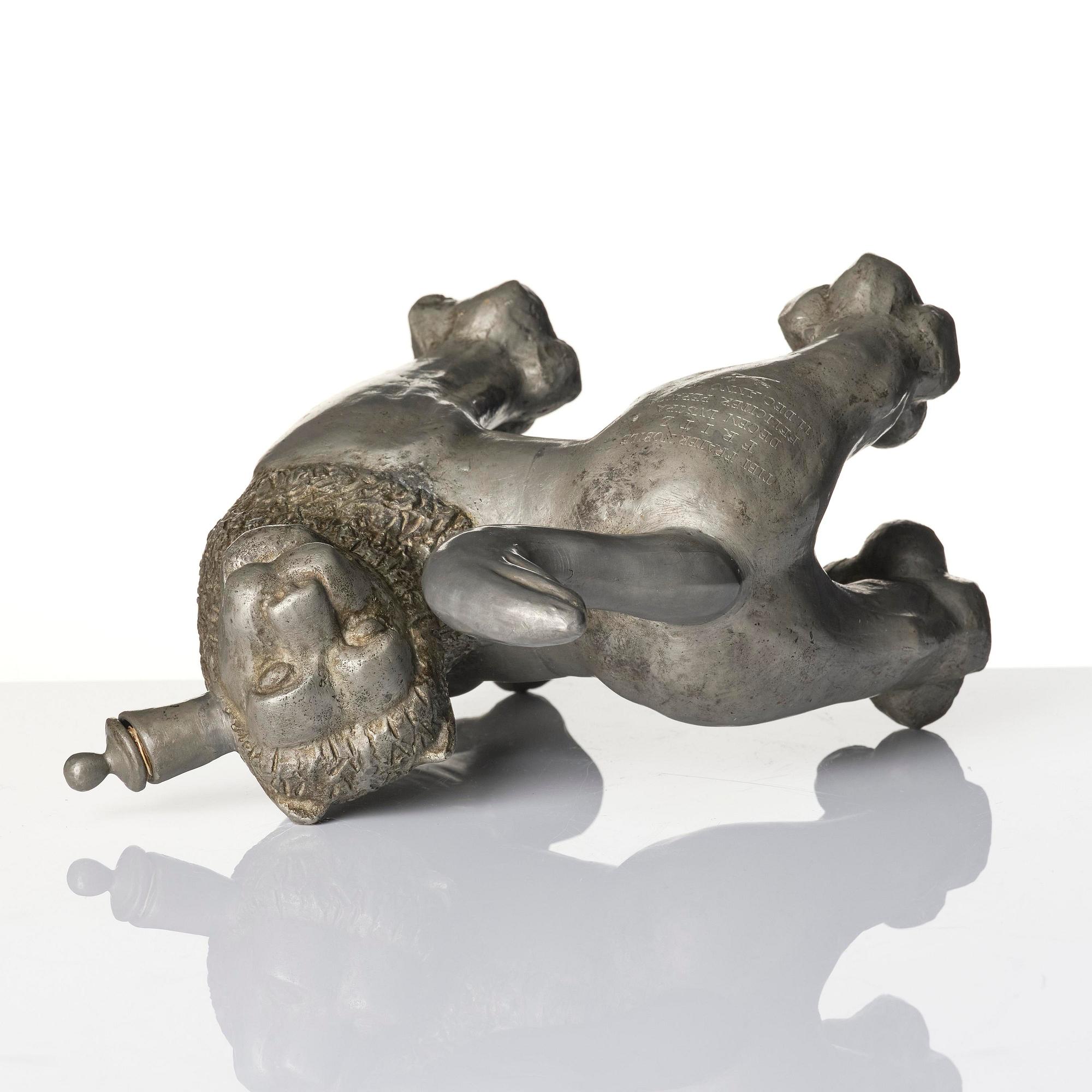 Anna Petrus, a pewter jug in the shape of a standing lion, Herman Bergman konstgjuteri, Stockholm, 1920s.