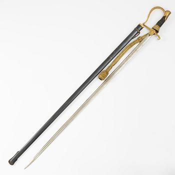 A Swedish artillery officer's sabre, 1889 pattern with scabbard.