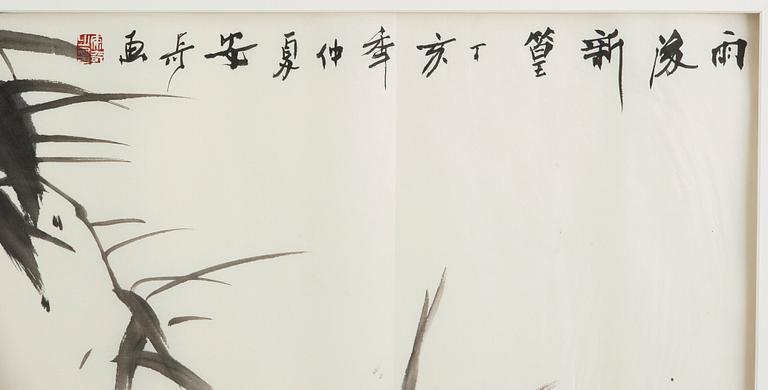 MÅLNING, av An Qi (1966-), "Bambu" (yu hou xin huang), signerad och daterad 2007.