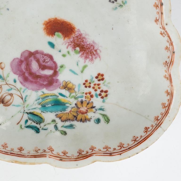 Three famille rose porcelain dishes, China, Qianlong (1736-95).