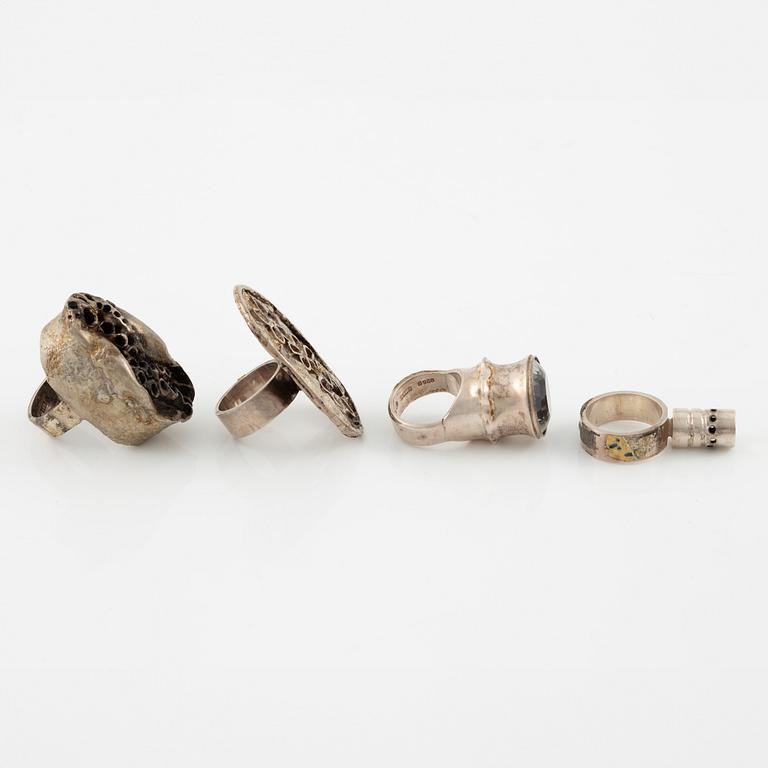 Lars Arby, four rings, sterling silver, Gothenburg 1967, 1969 and 1976.