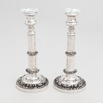 A pair of Portuguese silver candleholders, Lisboa 1938-84.