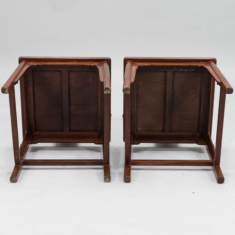 A pair of  20th Century hardwood Chinese 'Hat Chairs'.
