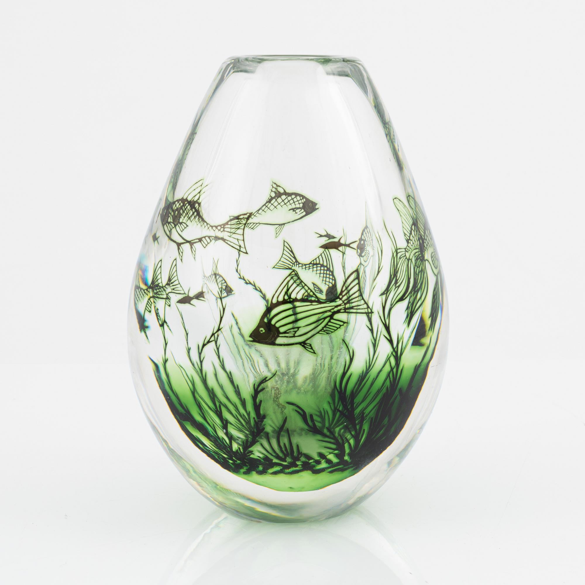 Edward Hald, a graal vase, Orrefors Sweden 1974.