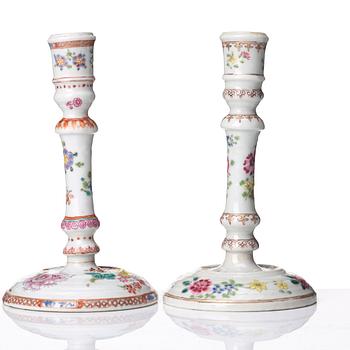 Two famille rose candle sticks, Qing dynasty, Qianlong (1736-95).