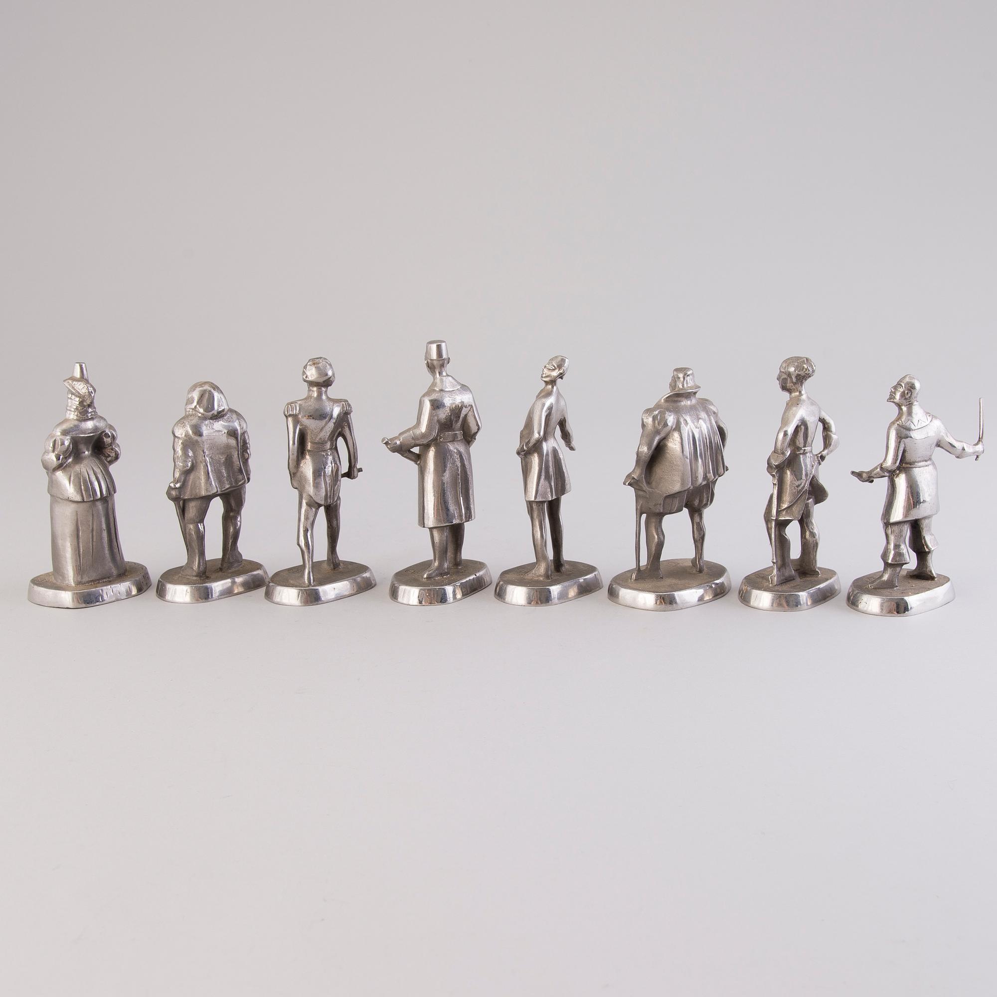 ALLAN EBELING, efter, skulpturer, 8 st, rostfritt stål, signerade i godset, precisionsgjuteriet Nyby bruk.