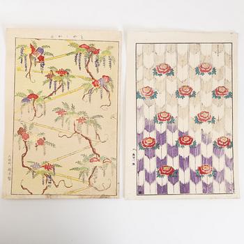 A group of Japanese woodblock prints for kimono designs, 20th Century.