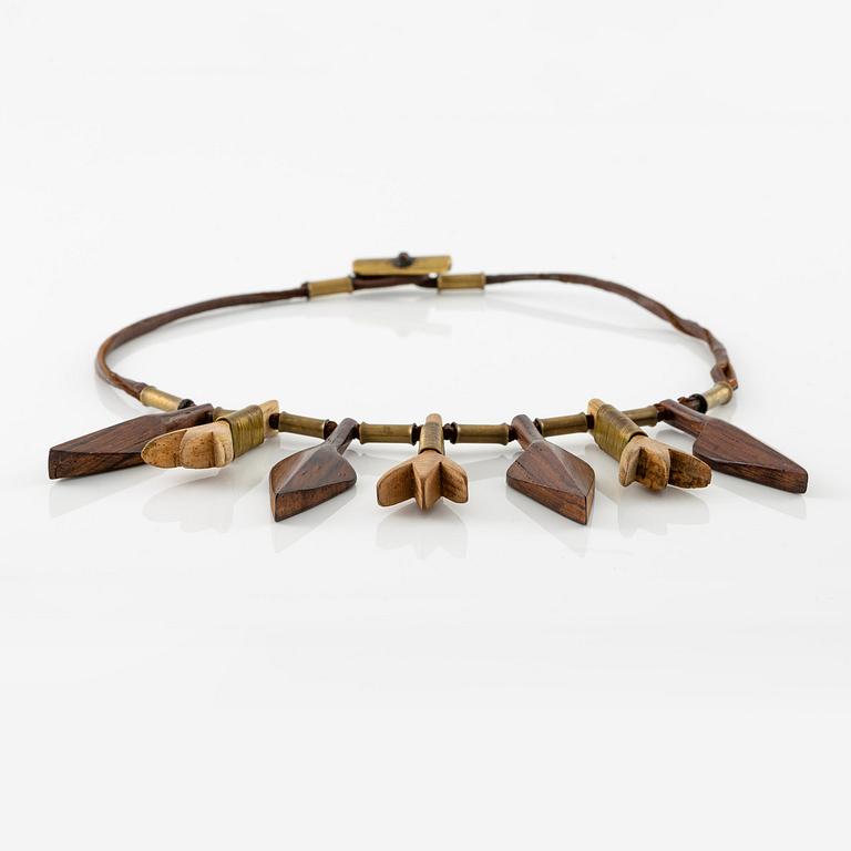 Vivianna Torun Bülow-Hübe, a leather, wood and copper necklace, executed in her workshop ca 1948.