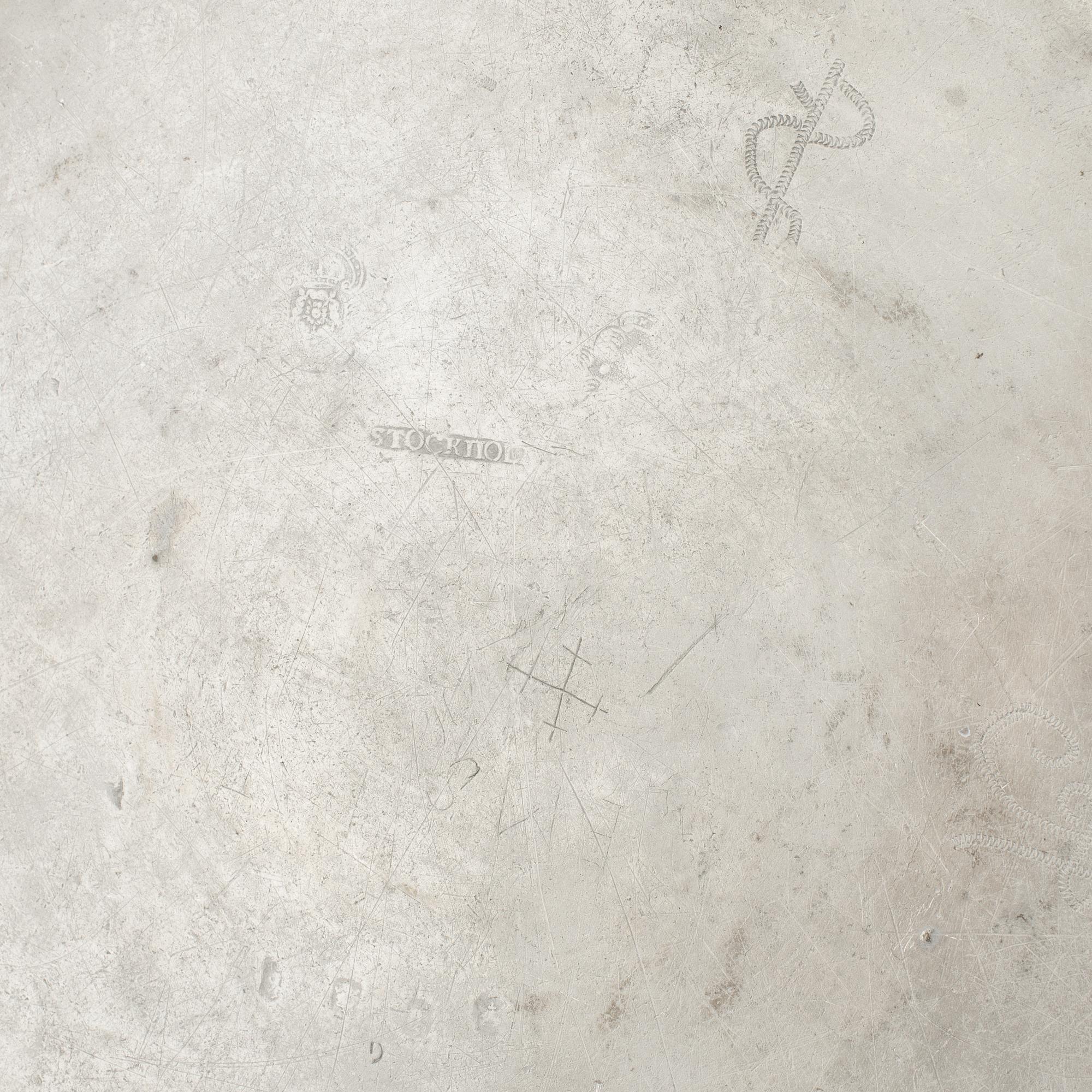 A Swedish 18th century pewter plate with unclear hallmarks.