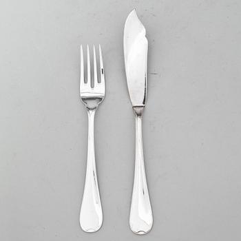 FISKBESTICK, 24 delar, silver, "Svensk rund", GAB, 1980-tal. Tot ca 1080 gram.