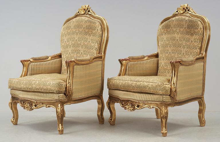 BERGÈRER, ett par, rokokostil, 1900-tal.