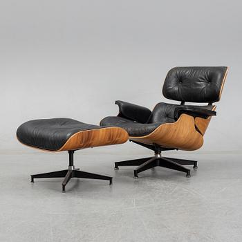 Charles and Ray Eames, a 'Lounge chair' and stool from Herman Miller, USA, 1960's.