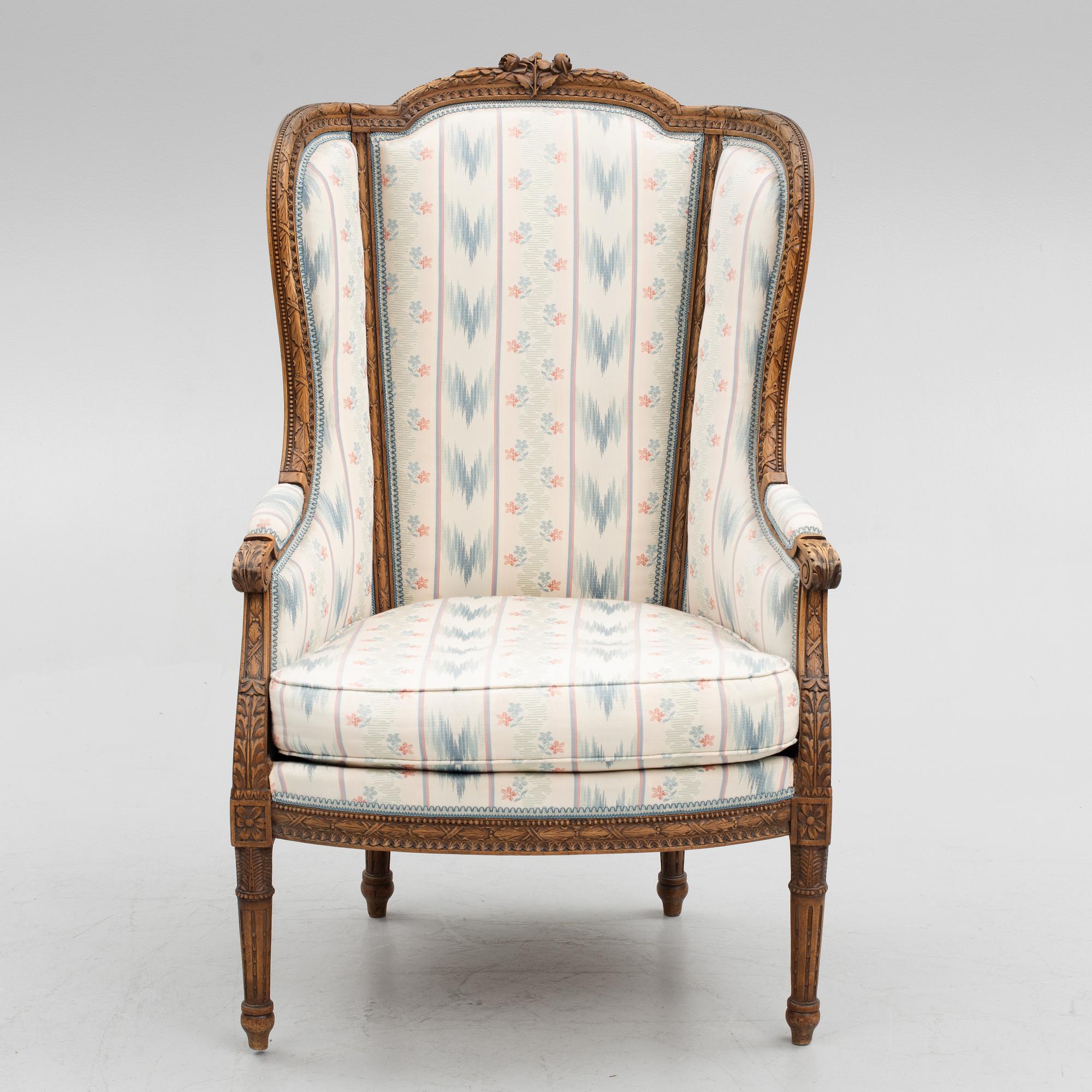 A Louis XVI-style bergere, late 19th century.