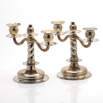 C.G. Hallberg, Kandelabrar, ett par, silver, Stockholm, 1927.