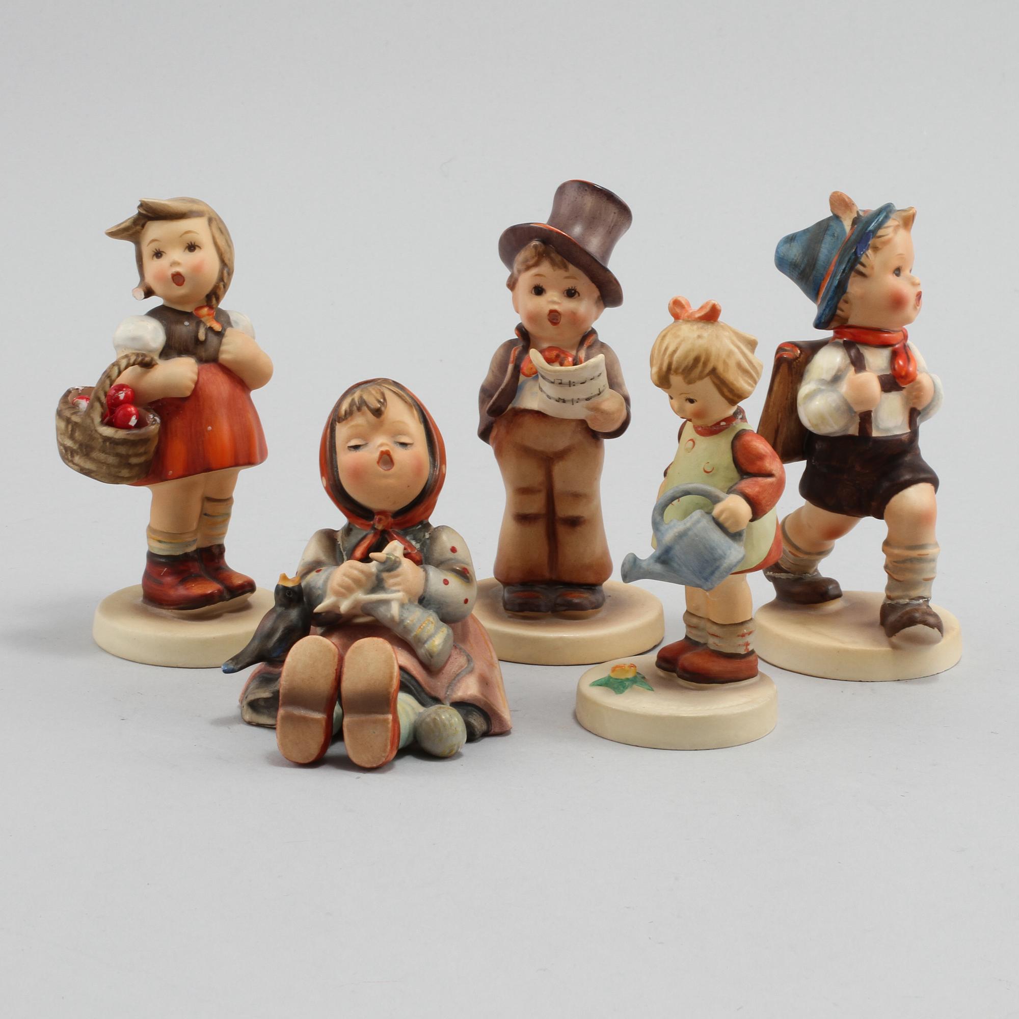 FIGURINER, 5 st, porslin, Hummel, Goebel, 1900-tal.