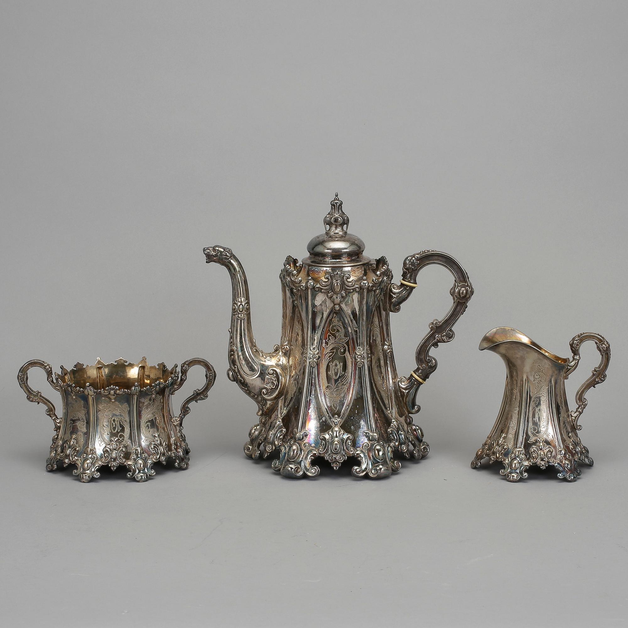 KAFFESERVIS, nysilver, götisk modell, CG Hallberg, 1900-talets början.
