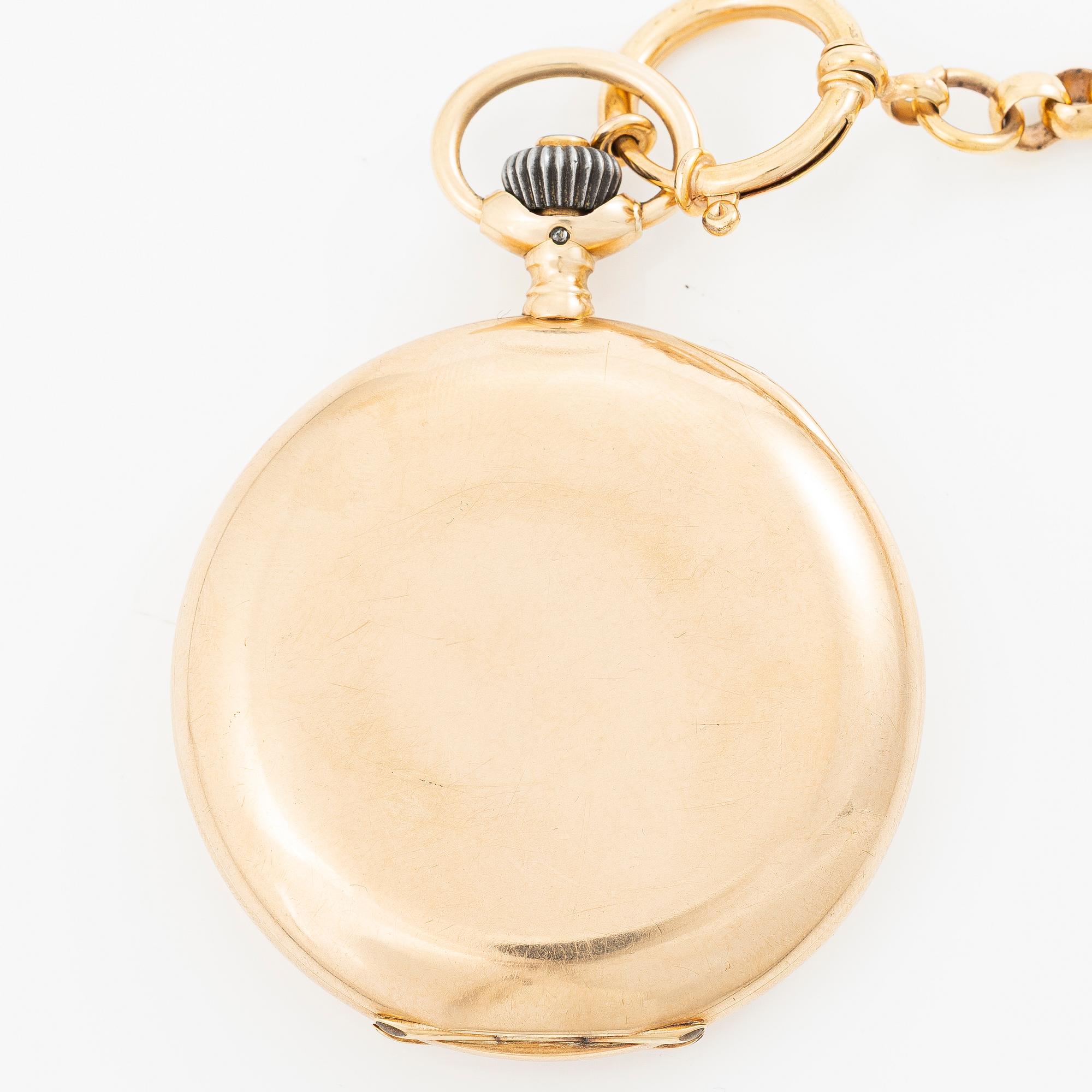 IWC, pocket watch, hunter, 14K gold, 52 mm.