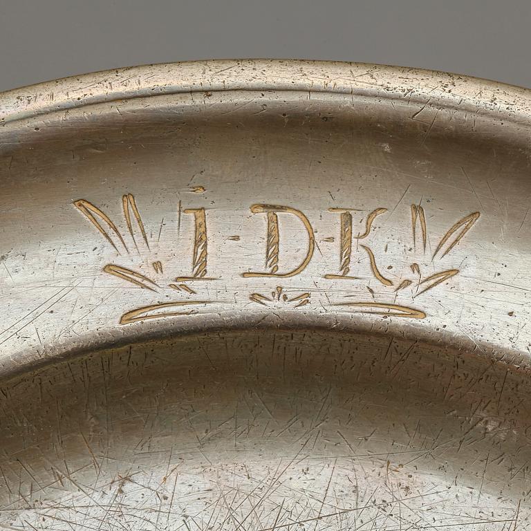 TALLRIKAR, 6 st tenn, bland annat Sven Ekström, Norrköping, 1845.