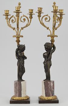 A pair of French 19th century three-light candelabra.