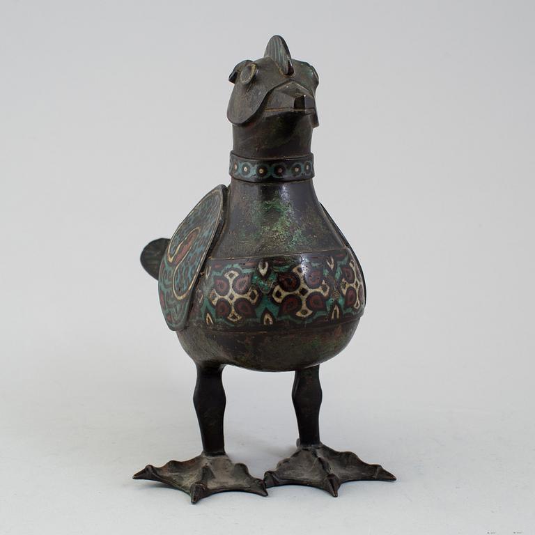 A Japanese bronze and cloisonné censer in the shape of a bird, 20th Century.