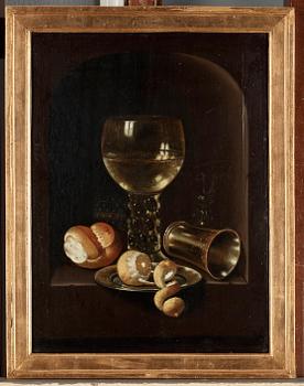 Monogramisten V.S-Z, Stillife with glas, silver cup, lemon and bread.