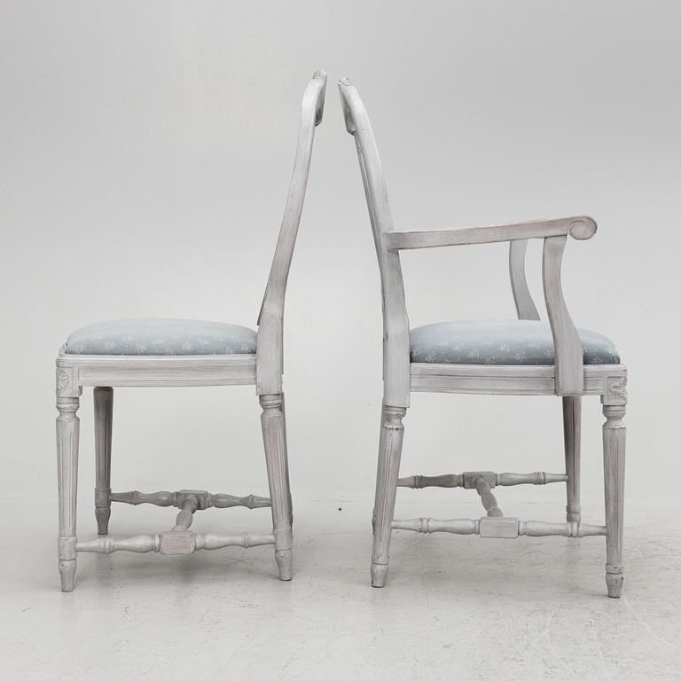 Dining table, sideboard, 12 chairs, 2 armchairs, Gustavian style, second half of the 20th century.
