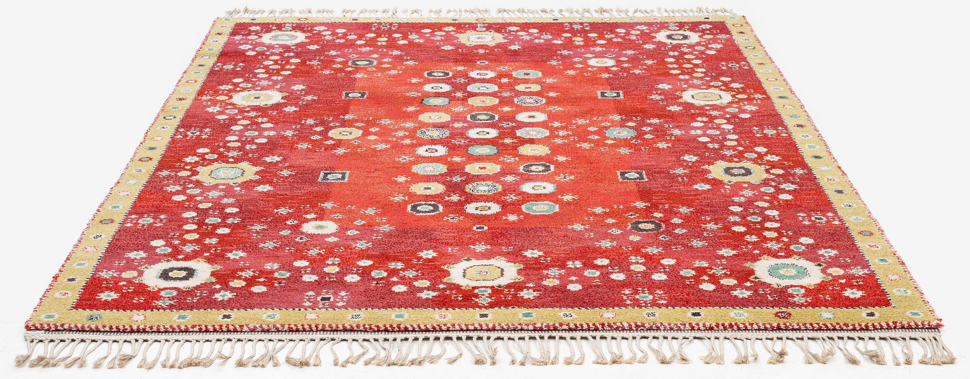 Barbro Nilsson, a 'Rabatten röd' carpet, knotted pile, 266 x 195 cm, signed AB MMF BN.