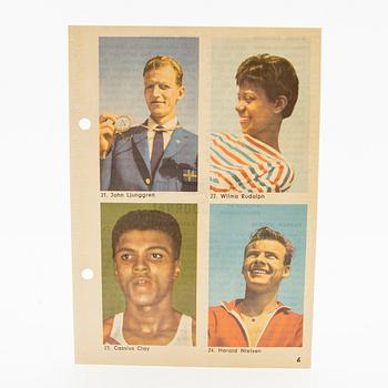 Idol cards, "Stars of Sport", including Cassius Clay, Nacka Skoglund, among others. Hemmets Journal, 1960s.