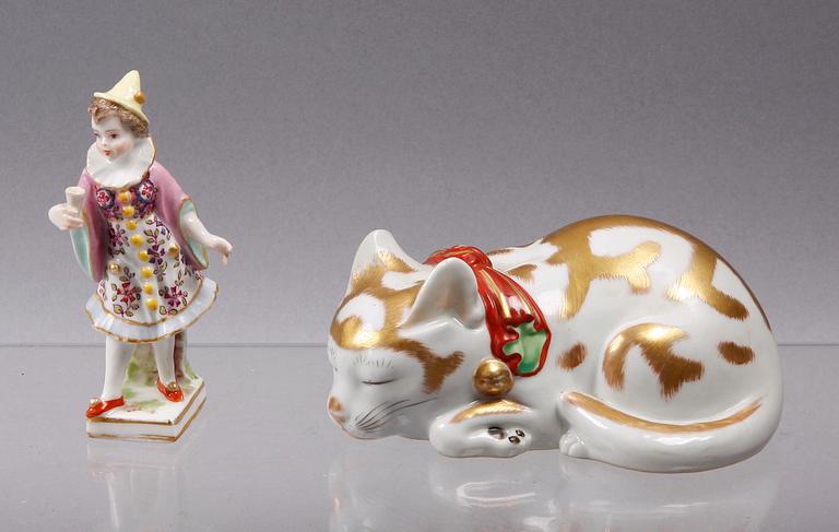 FIGURINER, 2 st, porslin, bla Meissenliknande märke, 1900-tal.