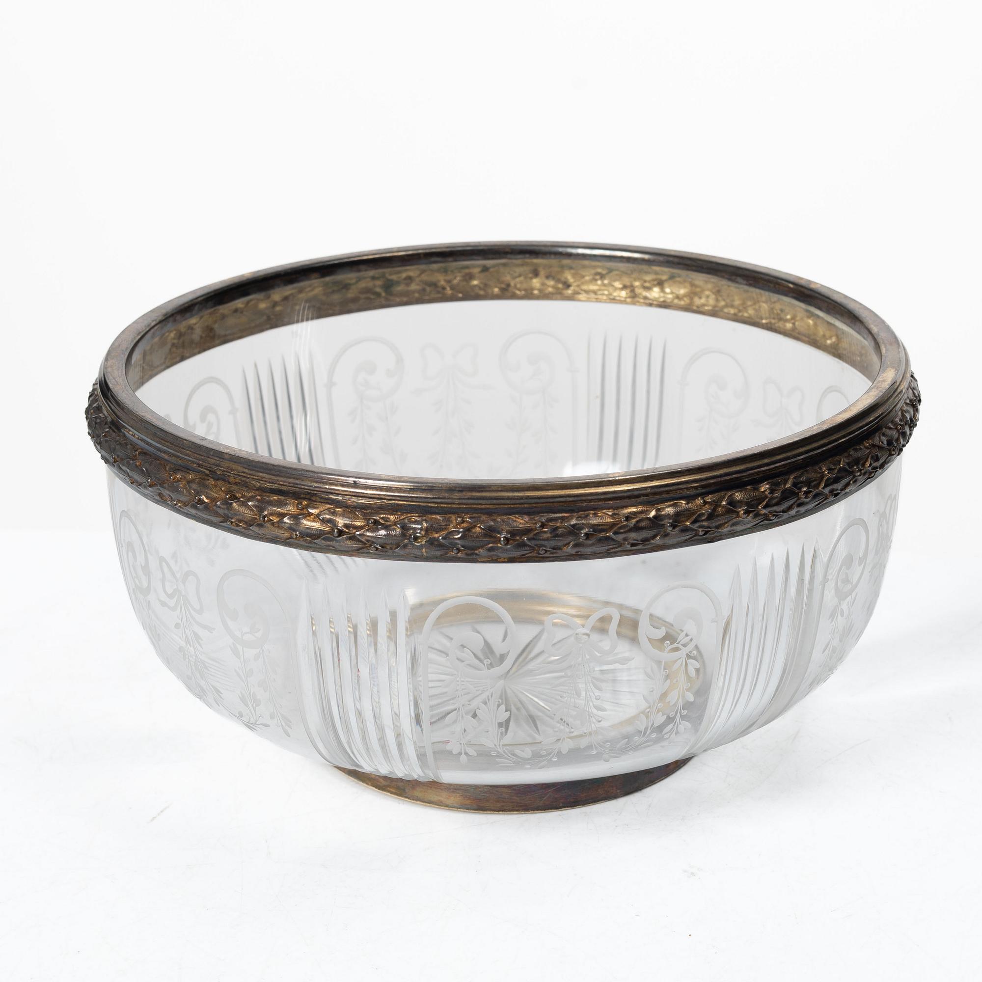 A French silver and glass bowl, mark of Georges Falkenberg, Paris, early 20th century.