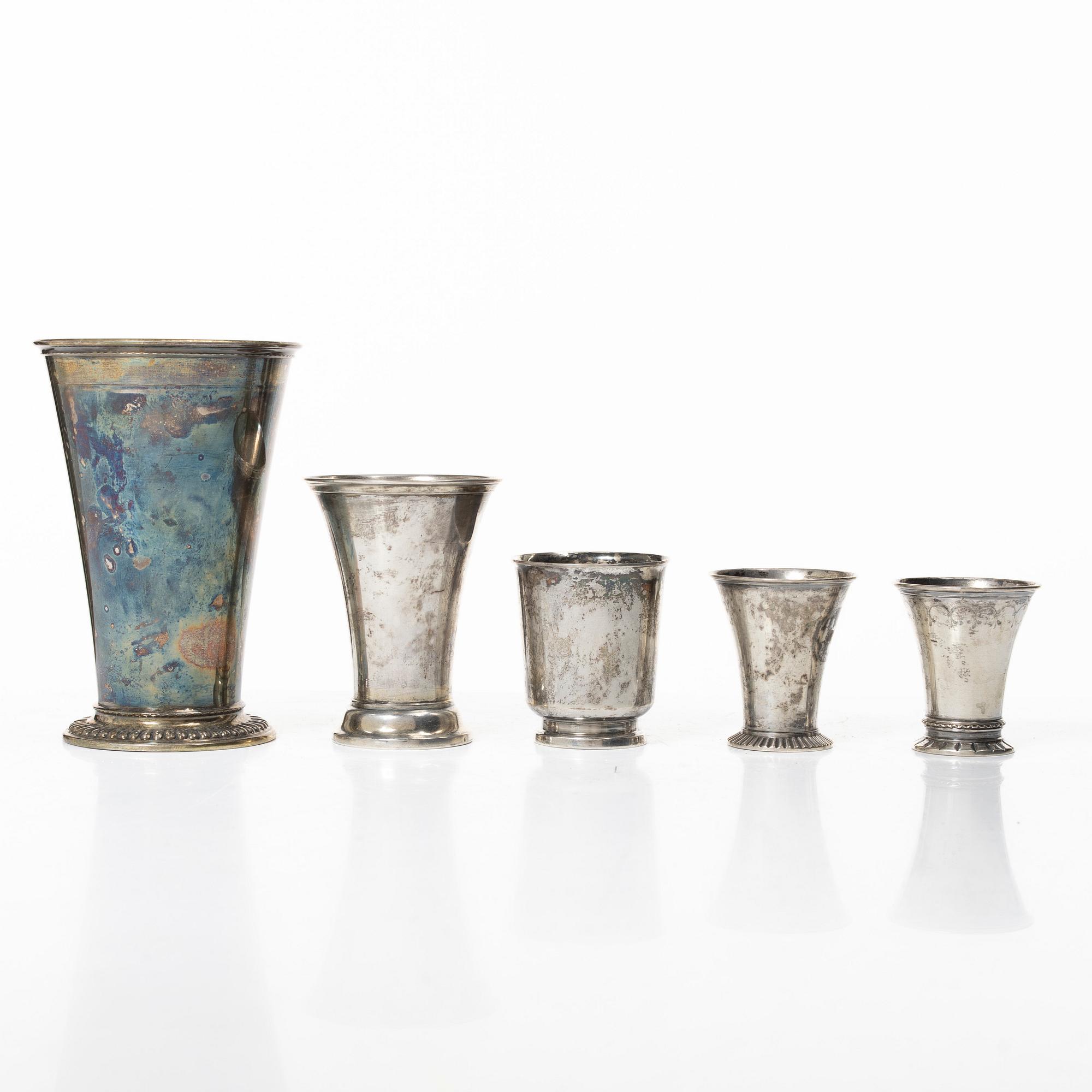 Five silver cups, CG Hallberg and K Andersson among others, 20th century.